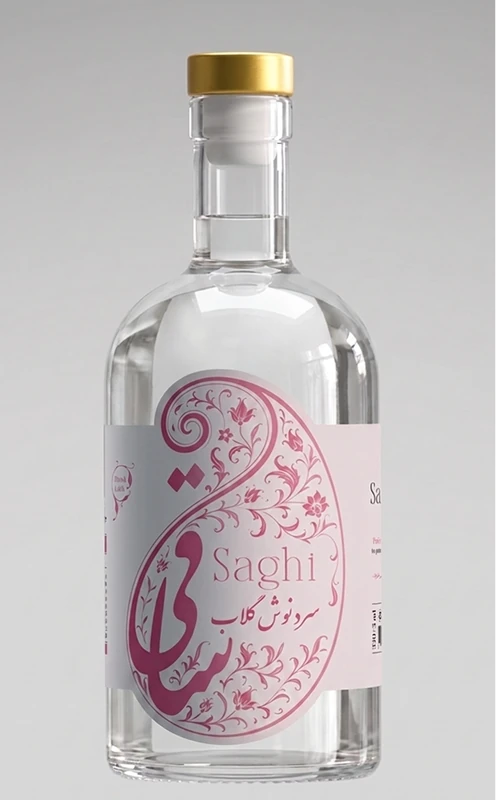 Bottle of Saghi natural Persian rosewater beverage